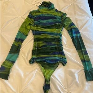 NWT Green and Blue Striped Long Sleeve Bodysuit SIZE XS